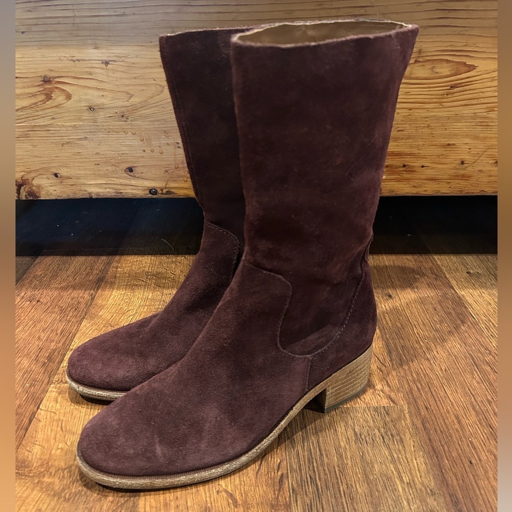 Kork-Ease Mercia Burgundy Suede Mid-Calf Boot Partial Side-Zip Women’s Size 6